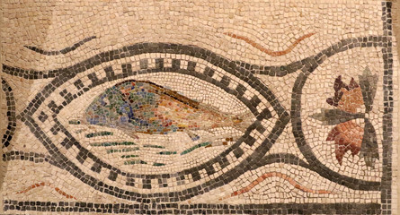 Fototapeta na wymiar Colourful visions of ancient Rome. Polychrome Roman Mosaics from Bulgaria