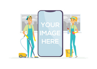 Cleaning staff - cartoon people characters isolated illustration