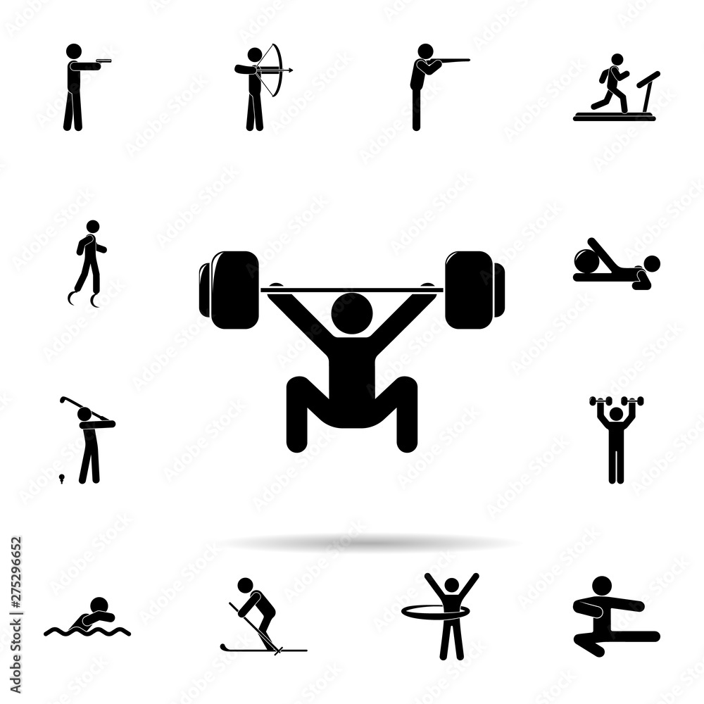 Poster athlete with a barbell icon. universal set of sport for website design and development, app developm