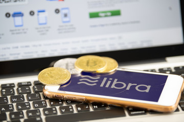 Libra Coins Facebook, cryptocurrency and bitcoin cryptocurrency, Libra concept, Chiang Mai, Thailand - June 23, 2019