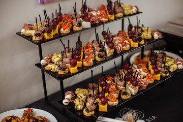 canapes for a buffet table. canapes for the holiday. idea for a buffet table. stand-up meal