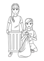 cleaning service person avatar cartoon character in black and white