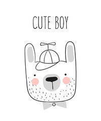 Vector poster with cute hand drawn rabbit and slogan