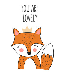 Vector poster with cute hand drawn fox and slogan