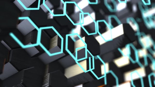 Geometric animation background with hexagons Abstract blue, the animation goes seamless