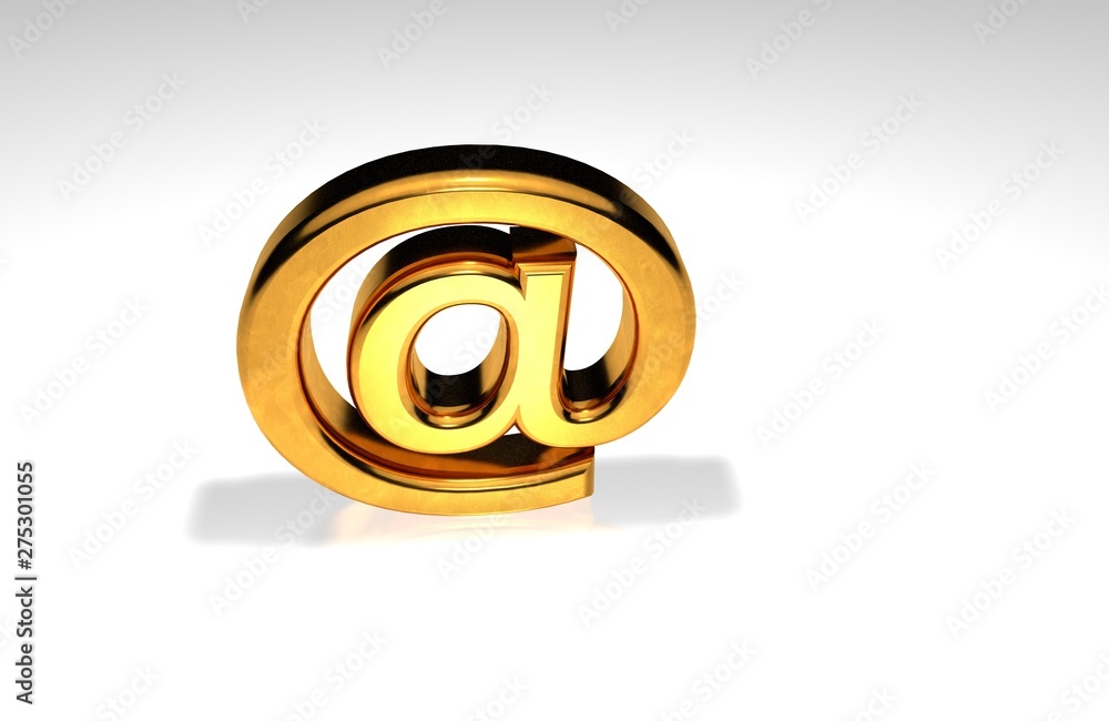Poster a yellow - orange square push button with the symbol at for the e-mail - 3d rendering illustration