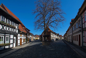 In den Straßen der Altstadt von Wernigerode im Harz in Sachsen-Anhalt, Deutschland 