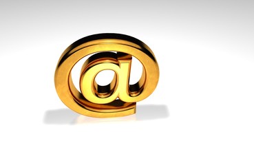 A yellow - orange square push button with the symbol At for the e-mail - 3D rendering illustration