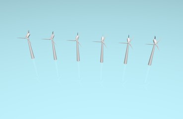 wind turbine isolated on blue background 3D render