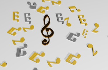 3d illustration of blue music note isolated on white background