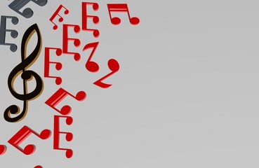 Abstract music background.3d illustration of blue music note isolated on white background