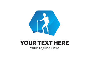 adventure climber unique simple logo creative design in flat style with color . hiker traveler creative simple logo creative design in flat style with color