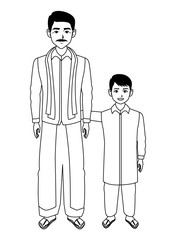 indian family avatar cartoon character in black and white