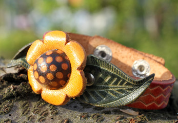 eco leather bracelet with a flower hand made