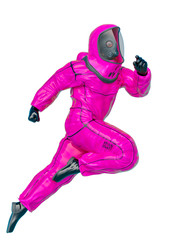 bio hazard man very fast running in a white background