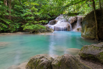 Beautiful waterfall in Erawan waterfall National Park in Kanchanaburi, Thailand