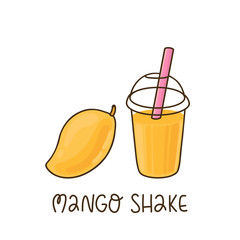 Mango shake and mango fruit isolated on white background. It can be used for menu, banner, poster and other marketing materials. Vector Image.