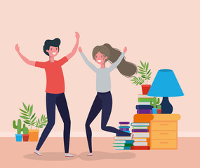 young couple dancing in the livingroom