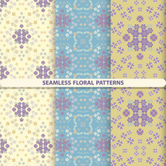 Set of vector seamless floral patterns with floral and botanical elements. minimalistic design. Flower texture. print for textiles, wrapping paper, wallpaper design