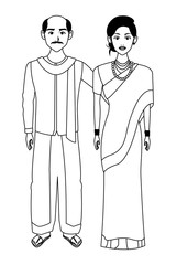 indian family avatar cartoon character in black and white