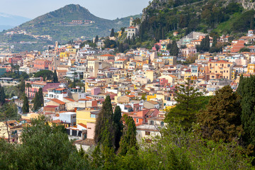 Taormina. Sicily. Aerial view of the city on a sunny day.