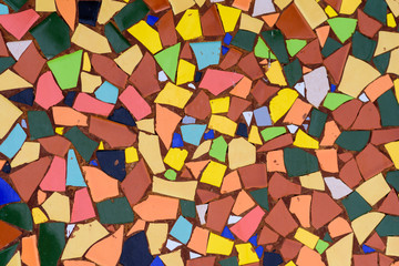 Art mosaic glass on wall or floor . Colorful trencadis,texture broken tiles mosaic.