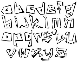 English alphabet vector from A to Z in graffiti black and white style.