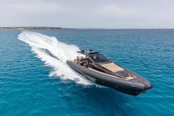 inflatable motor boat in formentera, spain