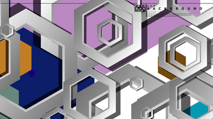 Abstract geometric background with hexagon cold color composition. Vector illustration