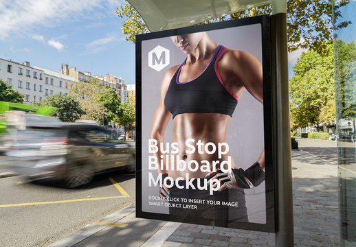 Vertical Advertisement in Bus Stop Mockup