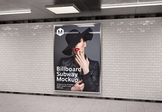 Vertical Billboard in Subway Station Mockup