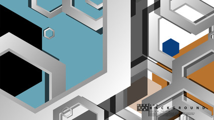 Abstract geometric background with hexagon cold color composition. Vector illustration