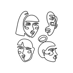 The Woman's Face Minimal Line Style. Continuous One Line drawing Abstract Vector Portrait of a female