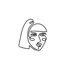 The Woman's Face Minimal Line Style. Continuous One Line drawing Abstract Vector Portrait of a female