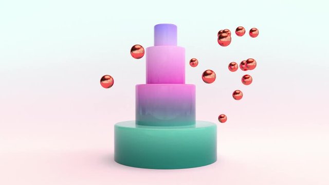 Abstract 3d shapes geometric objects with differents color balls fling around. 4k seamless loop animation.