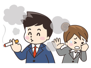 タバコを吸うビジネスマンと嫌がる女性