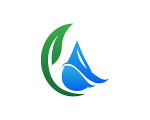 Drop water shape with tree leaf, Hydroponics Logo concept, flat design vector isolated