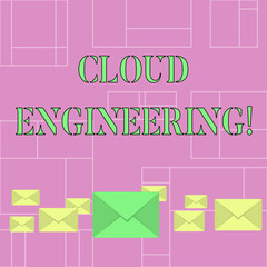 Conceptual hand writing showing Cloud Engineering. Concept meaning application of engineering disciplines to cloud computing Color Envelopes in Different Sizes with Big one in Middle