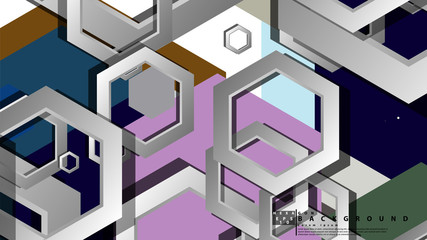 Abstract geometric background with hexagon cold color composition. Vector illustration