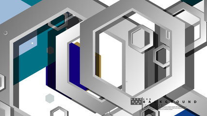 Abstract geometric background with hexagon cold color composition. Vector illustration