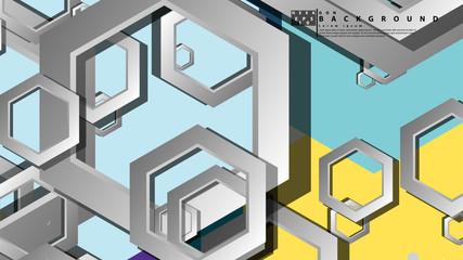 Abstract geometric background with hexagon cold color composition. Vector illustration
