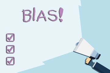 Writing note showing Bias. Business concept for inclination or prejudice for or against one demonstrating group Hand Holding Megaphone with Wide Beam Extending the Volume