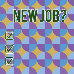 Conceptual hand writing showing New Job Question. Concept meaning formal meeting which someone asked find out if they are suitable Sunburst, Explosion and Dart Board with Alternate Color Beam