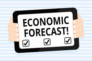 Writing note showing Economic Forecast. Business concept for attempting to predict the future condition of the economy Color Tablet Smartphone with Screen Handheld Back of Gadget