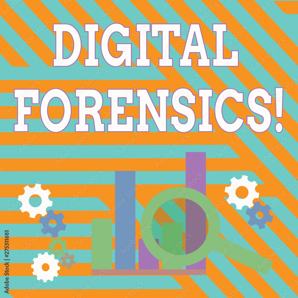 Poster text sign showing digital forensics. business photo showcasing investigation of material found in di