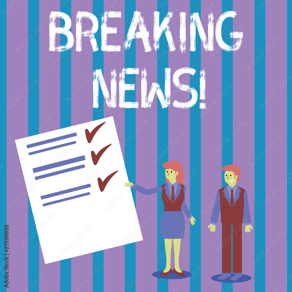 Aufkleber conceptual hand writing showing breaking news. concept meaning newly received info about an event an
