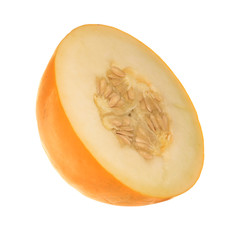 half of yellow melon isolated on white background