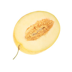 half of yellow melon isolated on white background. front view
