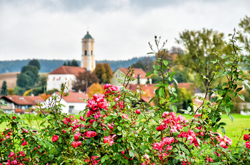 Cityscape of the Bavarian health resort Bad Birnbach with the late gothic parish church Maria...