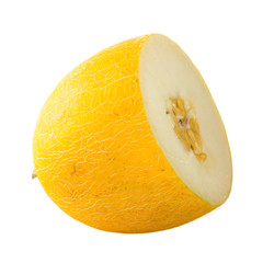 half of yellow melon isolated on white background
